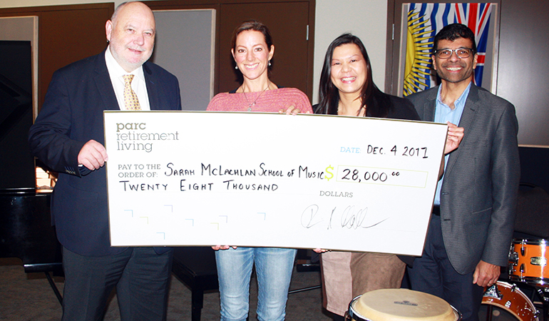 Cheque presentation to the Sarah McLachlan School of Music