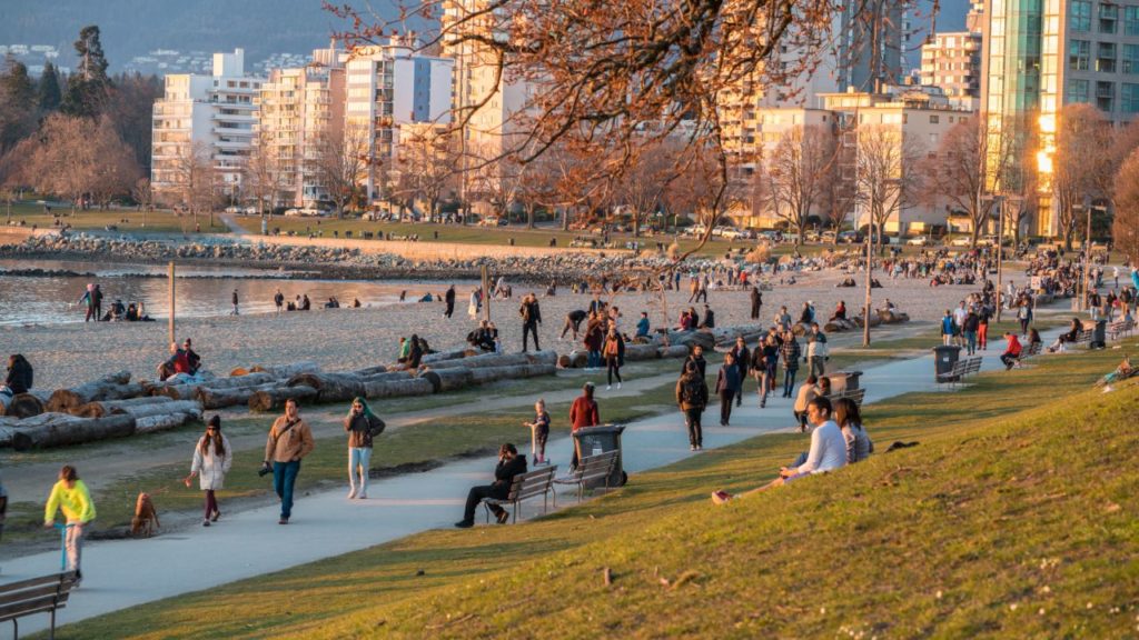 People crowding in English Bay