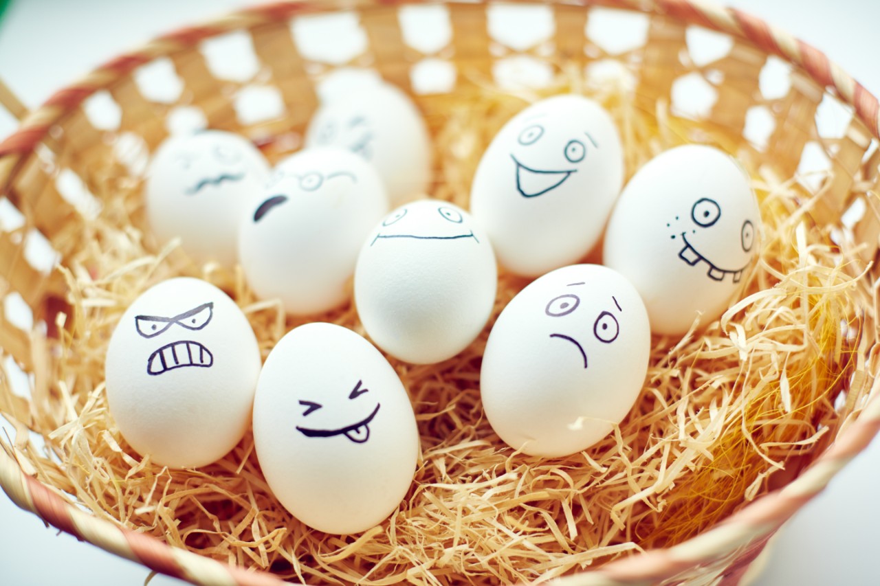 Eggs in basket with emotions